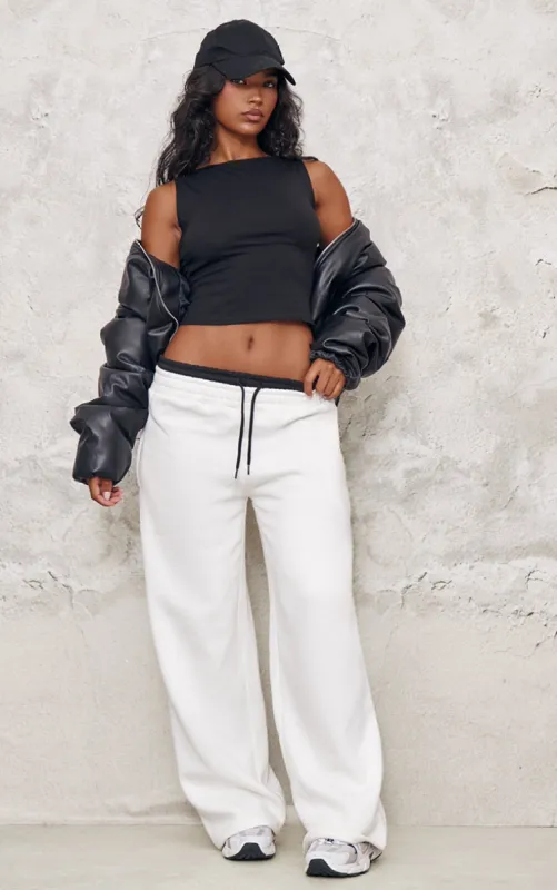 Cream Boxer Waistband Wide Leg Sweat Joggers sold by Pretty Little Thing