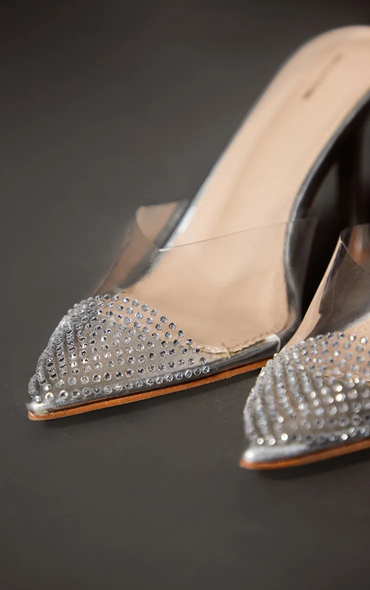 Silver Vinyl Point Toe Diamante Contrast High Heeled Court Mules sold by Pretty Little Thing product image thumbnail 4