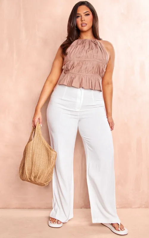 Plus White Linen Look Wide Leg Trousers sold by Pretty Little Thing