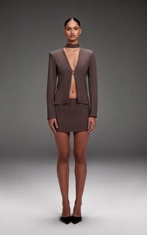 Dark Grey Pinstripe Mini Skirt sold by Pretty Little Thing