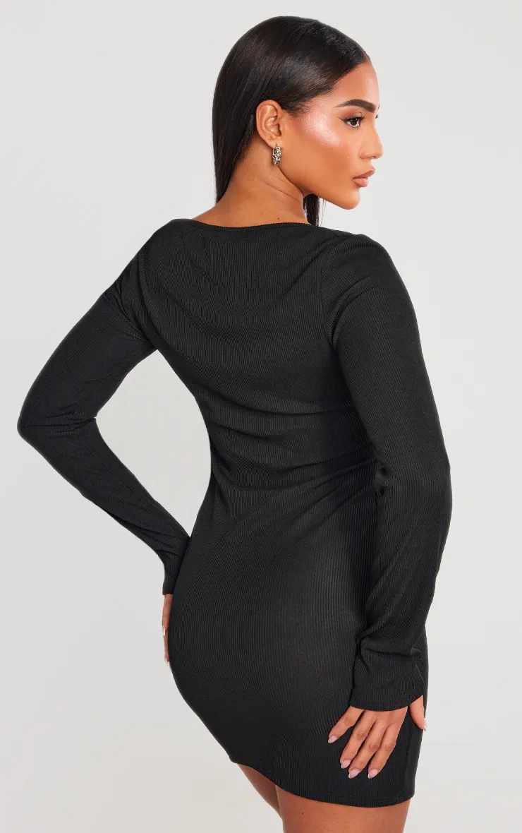 Black Ribbed Underbust Detail Long Sleeve Bodycon Dress sold by Pretty Little Thing product image thumbnail 2