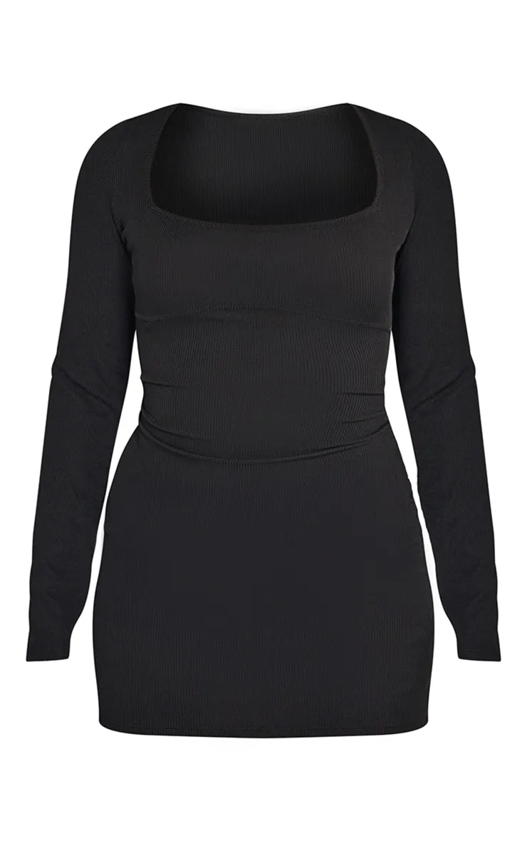 Black Ribbed Underbust Detail Long Sleeve Bodycon Dress sold by Pretty Little Thing product image thumbnail 5