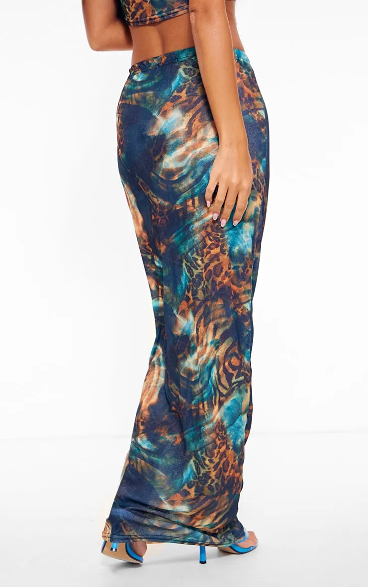 Blue Abstract Leopard Printed Onion Skin Maxi Skirt sold by Pretty Little Thing product image thumbnail 3
