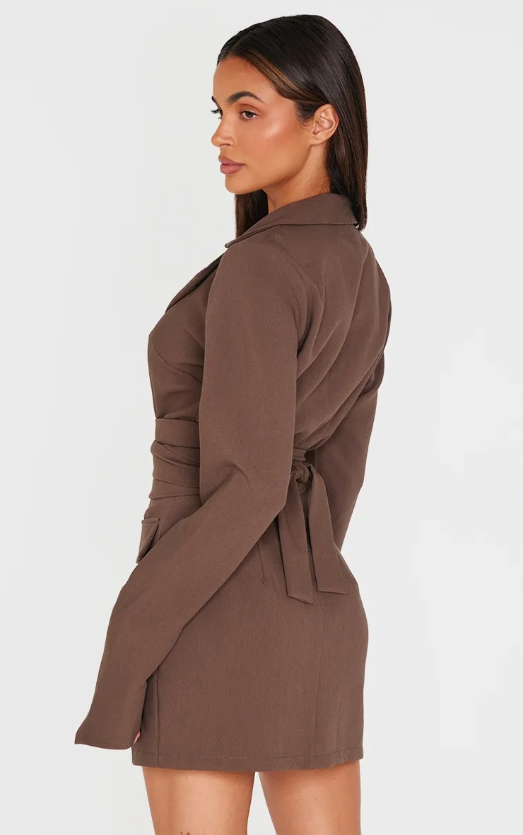 Chocolate Woven Wrap Belted Blazer Dress sold by Pretty Little Thing product image thumbnail 2