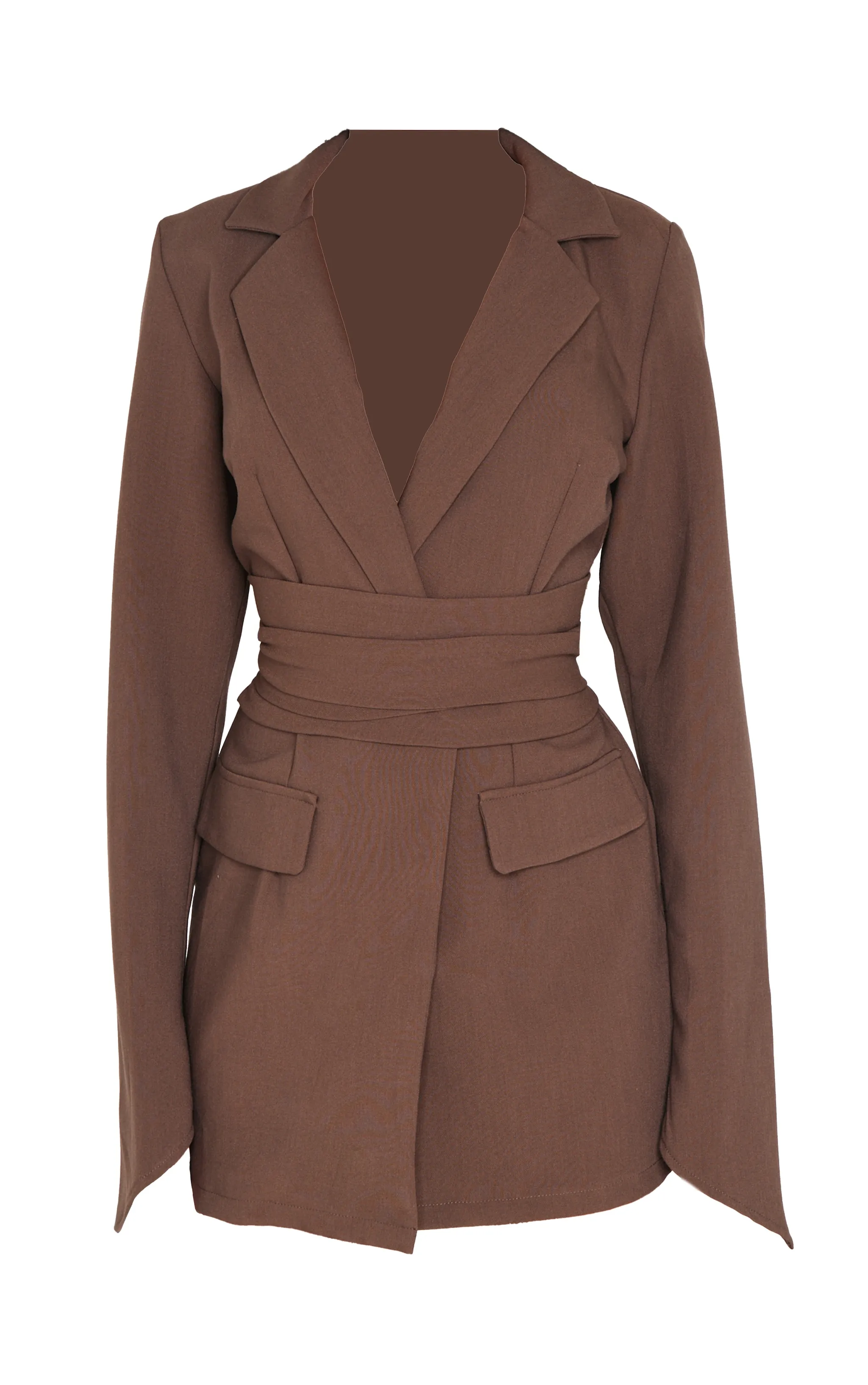 Chocolate Woven Wrap Belted Blazer Dress sold by Pretty Little Thing product image thumbnail 5