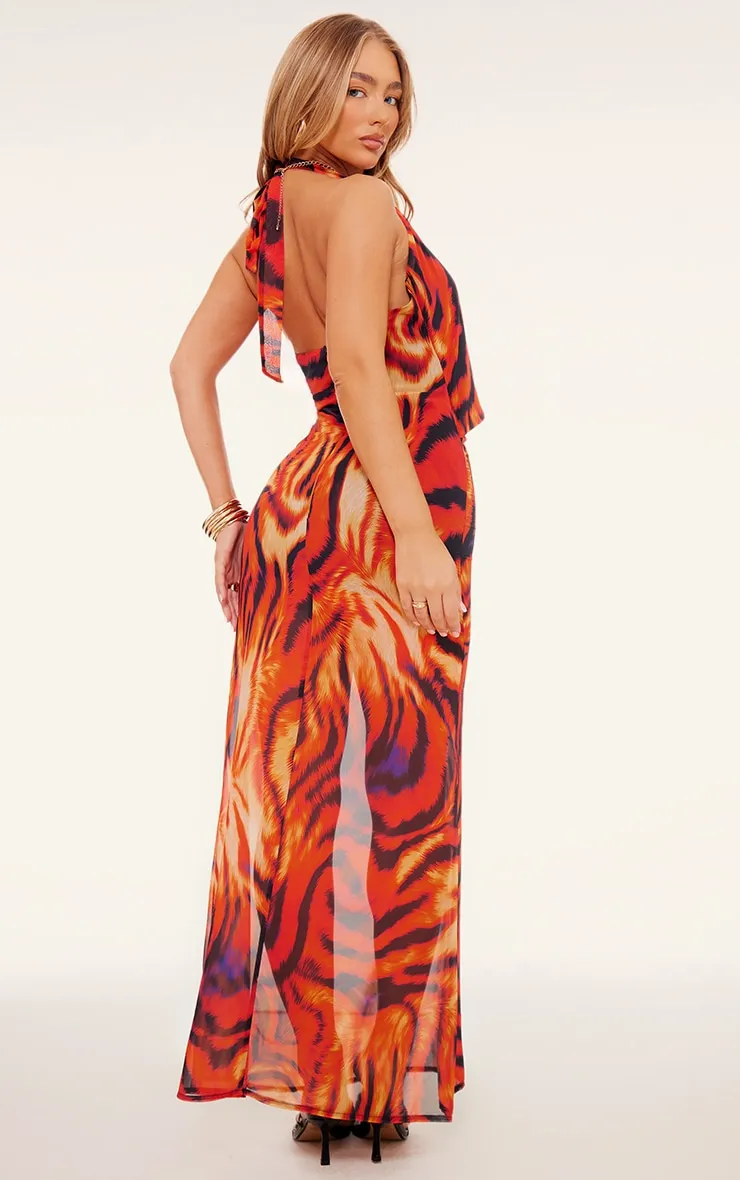 Orange Print Chiffon Wrap Maxi Dress sold by Pretty Little Thing product image thumbnail 2