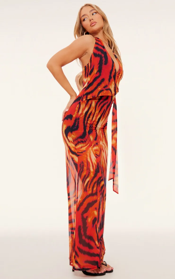 Orange Print Chiffon Wrap Maxi Dress sold by Pretty Little Thing product image thumbnail 3
