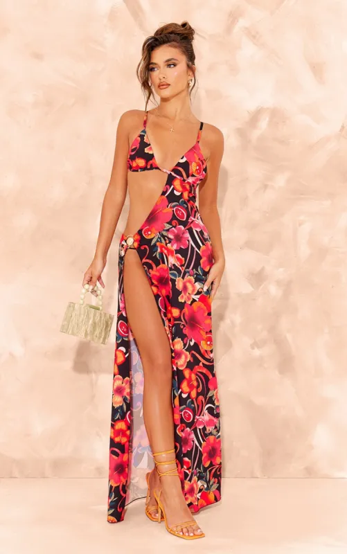 Multi Print Trim Detail Side Cut Out Maxi Dress made by Pretty Little Thing