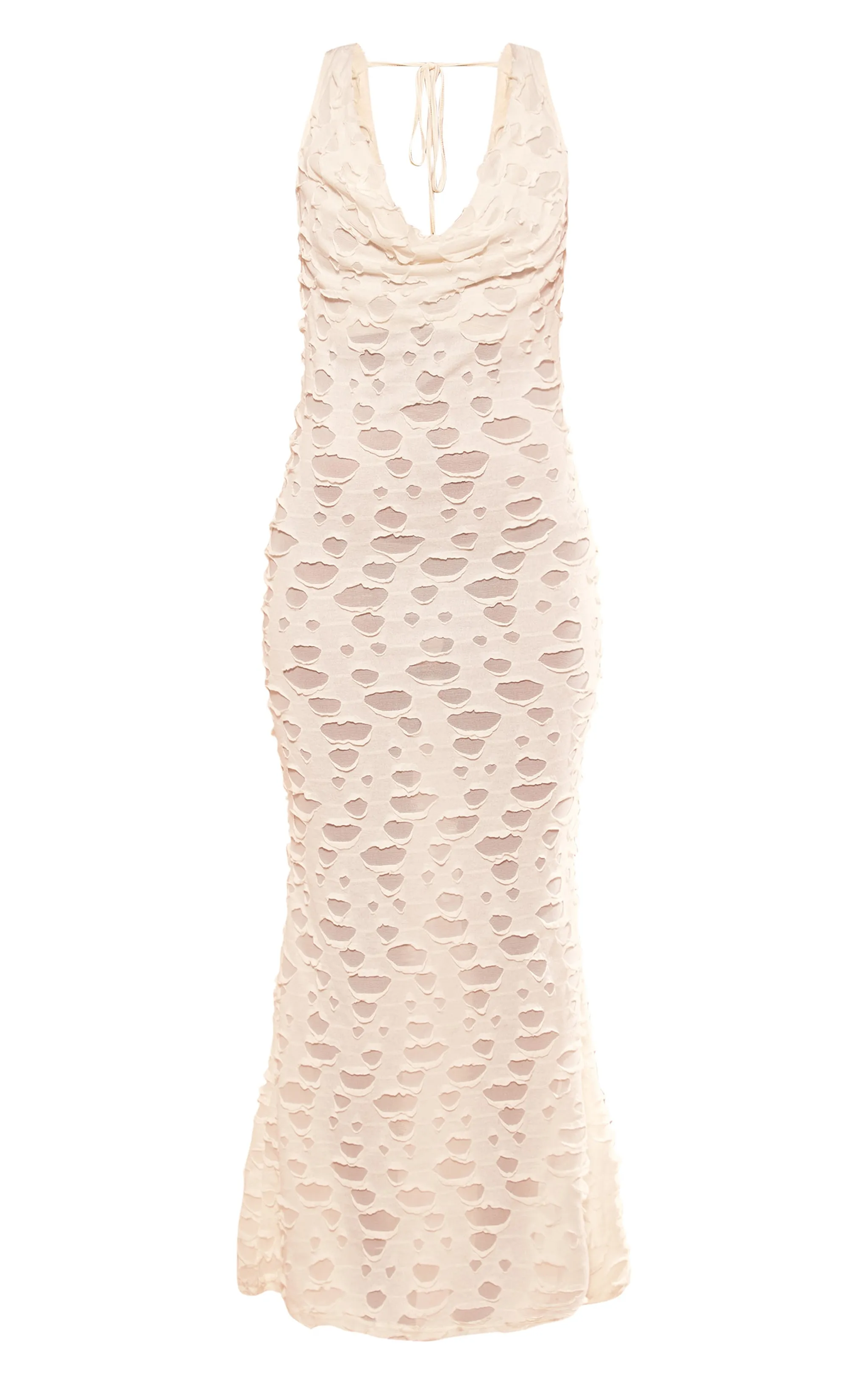 Cream Woven Textured Cowl Neck Maxi Dress sold by Pretty Little Thing product image thumbnail 5