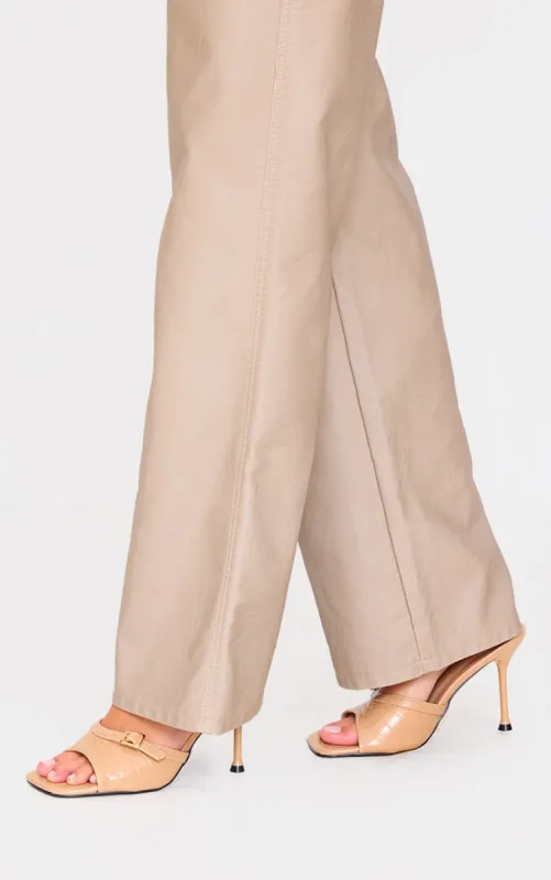 Camel Croc PU Square Toe Gold Buckle High Stiletto Heeled Mules sold by Pretty Little Thing