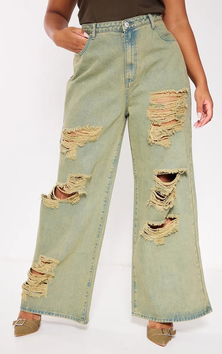 Plus Khaki Distressed Washed Denim Jeans sold by Pretty Little Thing product image thumbnail 2