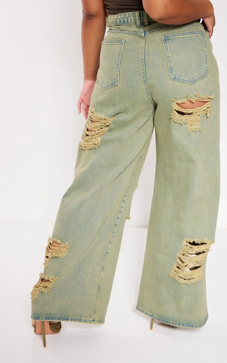 Plus Khaki Distressed Washed Denim Jeans sold by Pretty Little Thing product image thumbnail 3