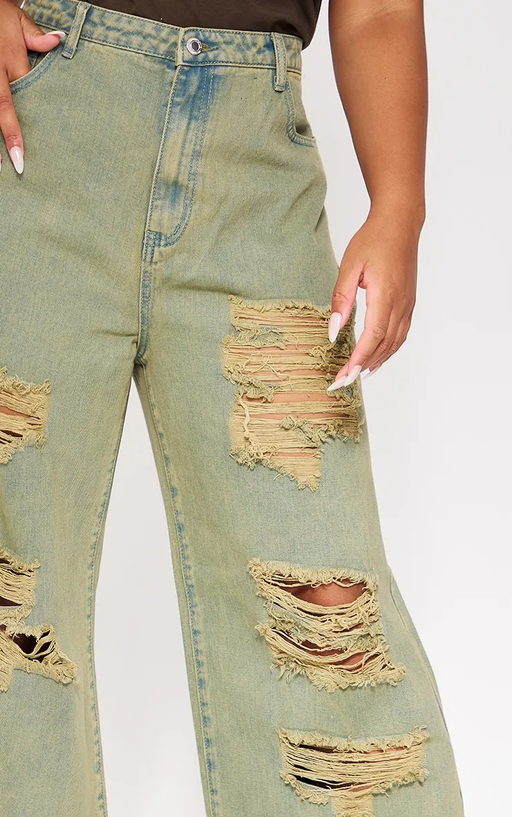 Plus Khaki Distressed Washed Denim Jeans sold by Pretty Little Thing product image thumbnail 4