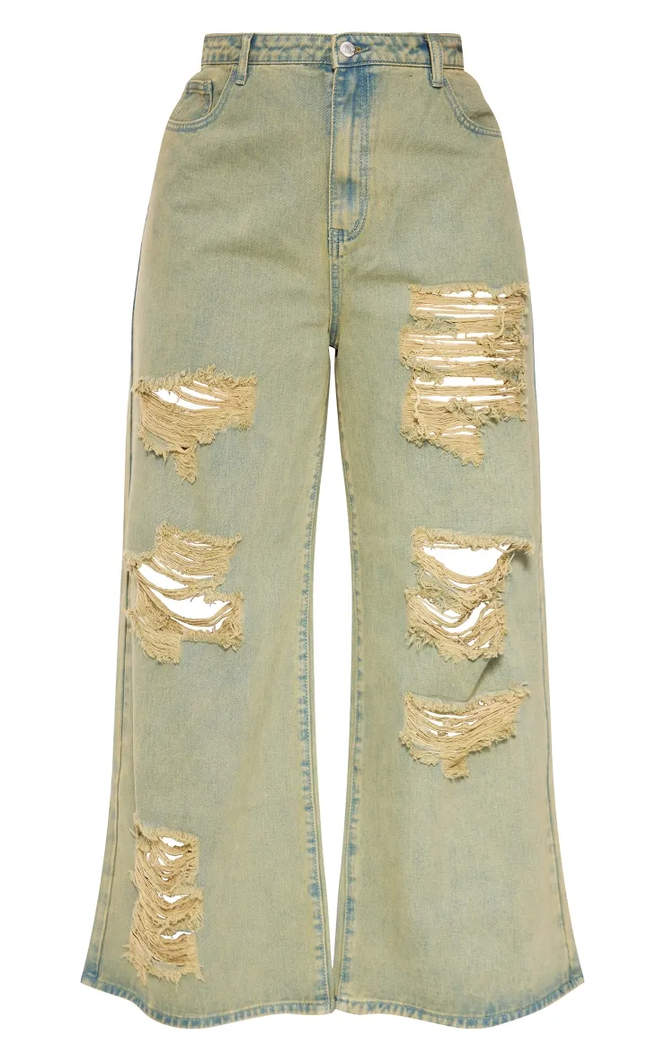 Plus Khaki Distressed Washed Denim Jeans sold by Pretty Little Thing product image thumbnail 5