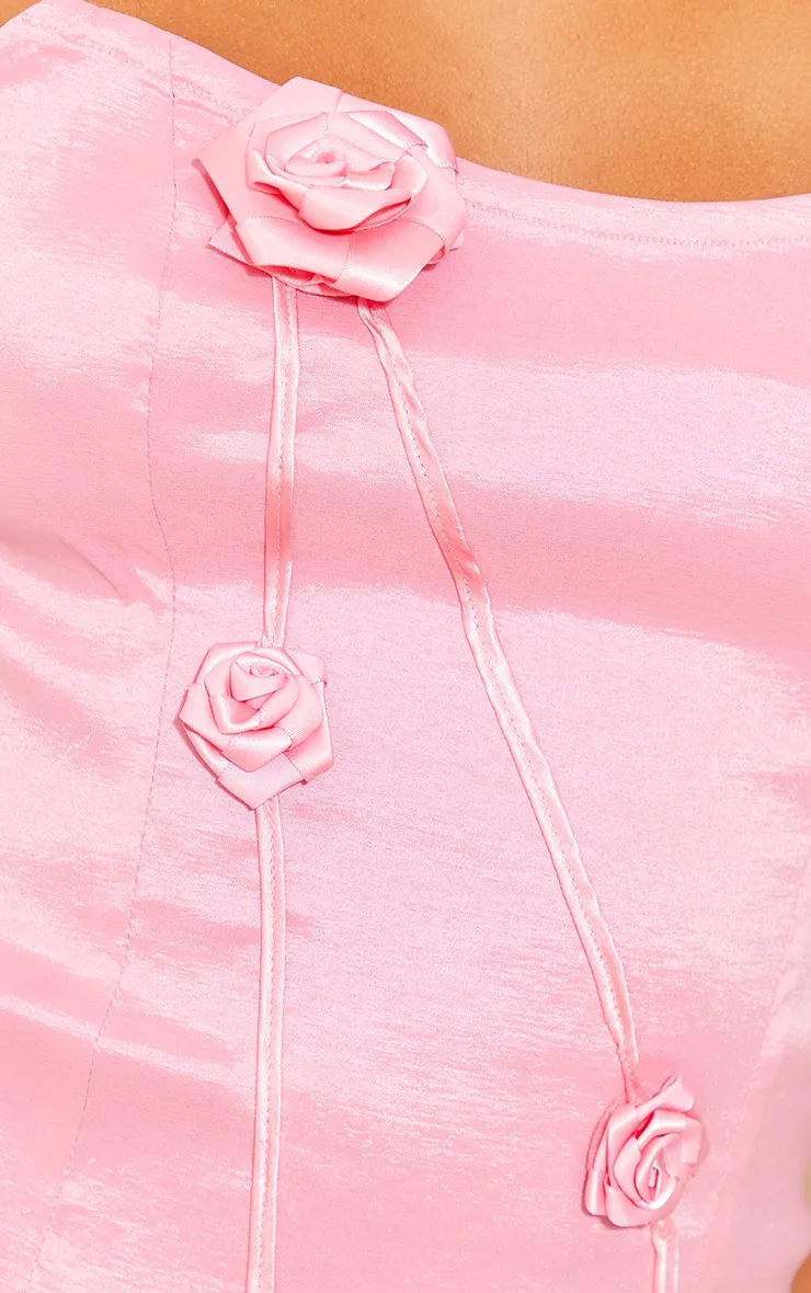 Petite Pink Woven Bandeau Structured Flower Detail Mini Dress sold by Pretty Little Thing product image thumbnail 4