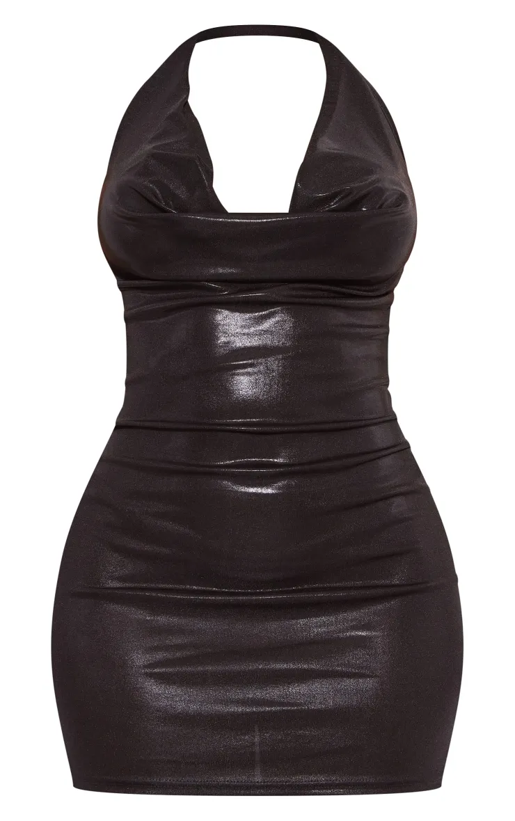 Shape Black Metallic Cowl Neck Bodycon Dress sold by Pretty Little Thing product image thumbnail 5