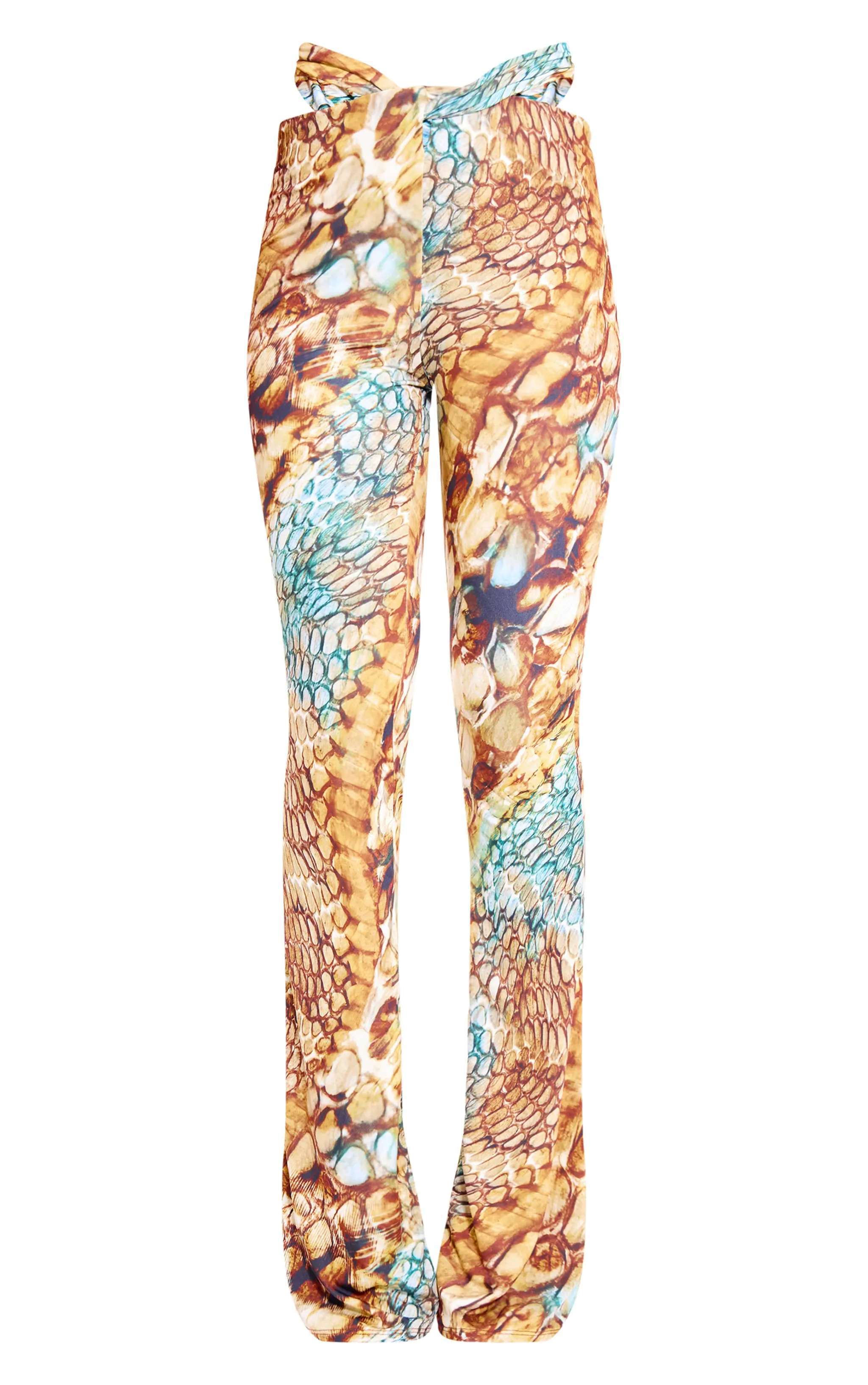 Multi Abstract Snake Print Double Layer Slinky Twist Flare Trousers sold by Pretty Little Thing product image thumbnail 5