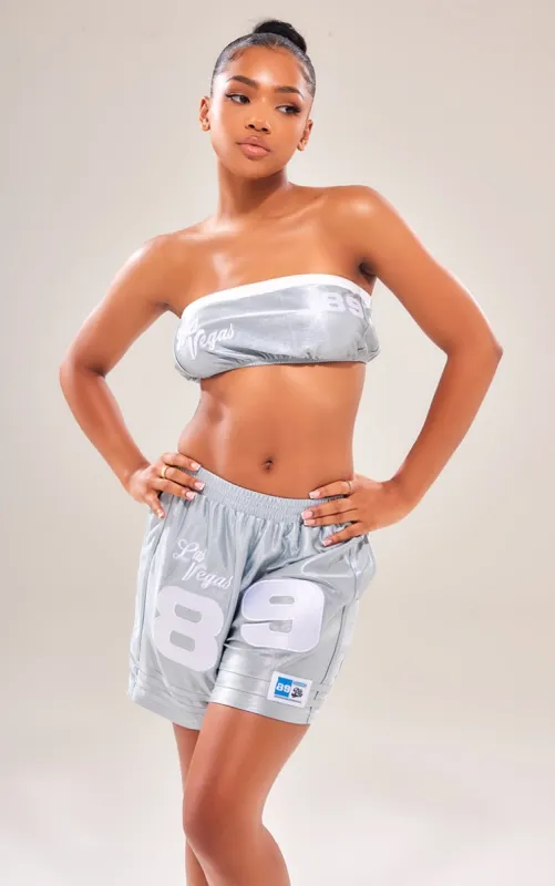 Silver Printed Bandeau Top sold by Pretty Little Thing