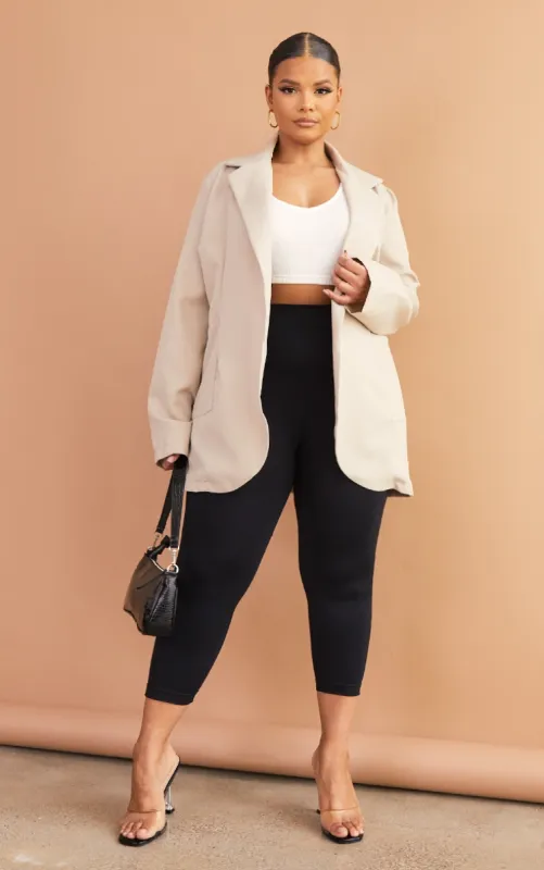 Plus Stone Basic Single Breasted Oversized Blazer sold by Pretty Little Thing
