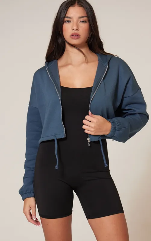 Ink Blue Toggle Waist Zip Up Cropped Hoodie made by Pretty Little Thing