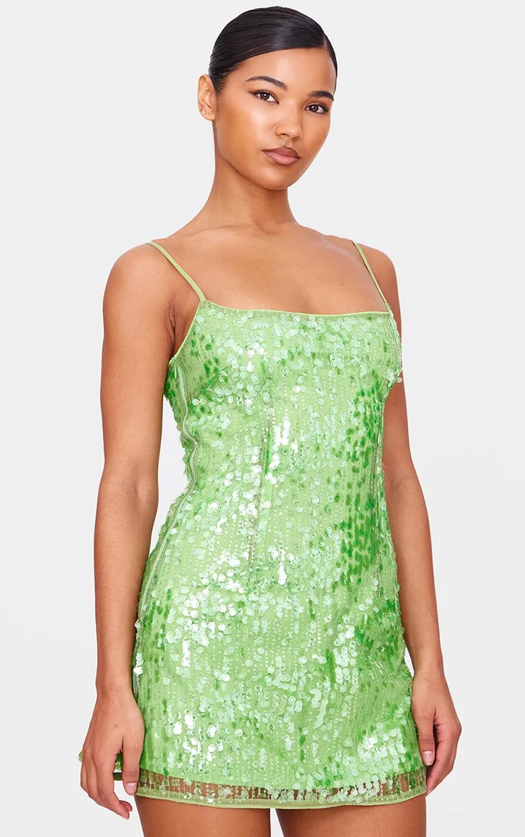 Green Sequin Mini Shift Dress sold by Pretty Little Thing product image thumbnail 3