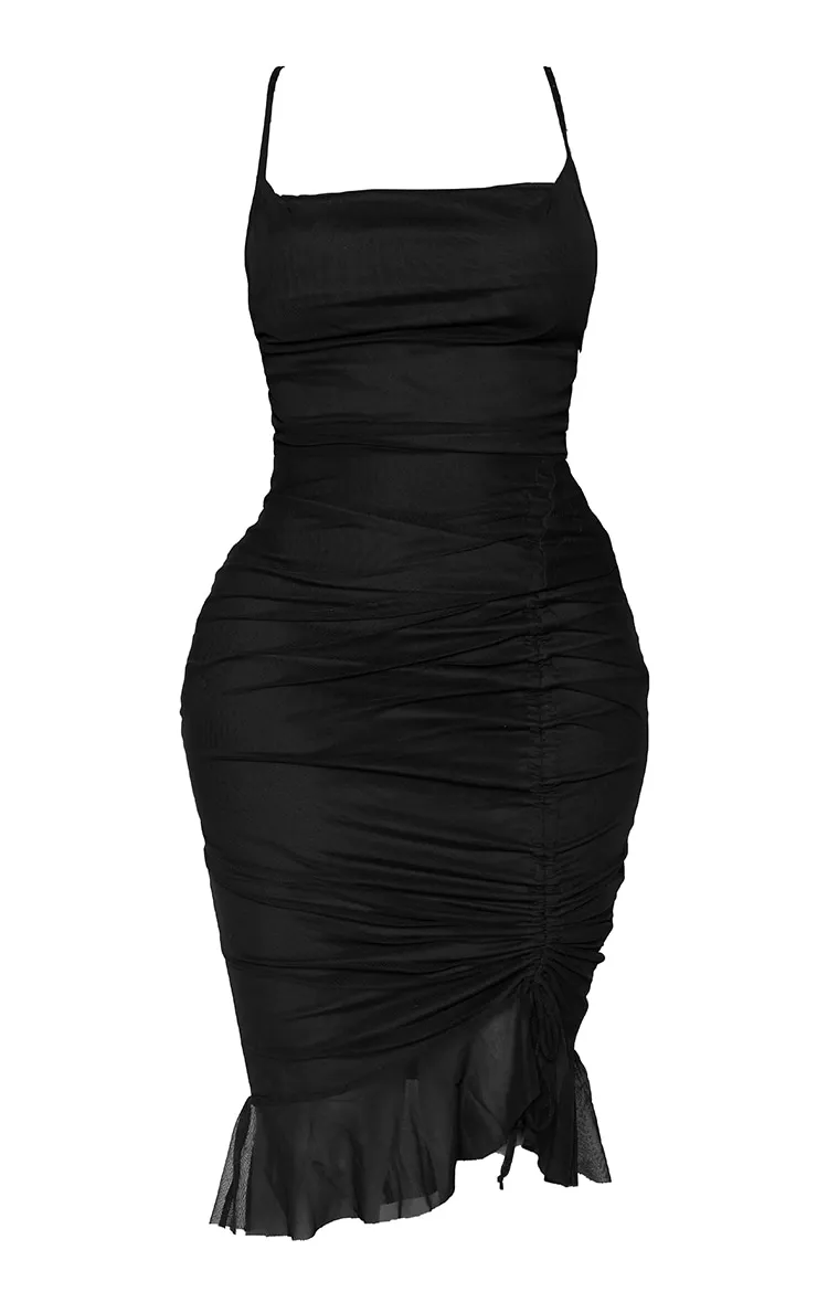 Shape Black Mesh Cowl Ruched Midi Dress sold by Pretty Little Thing product image thumbnail 5