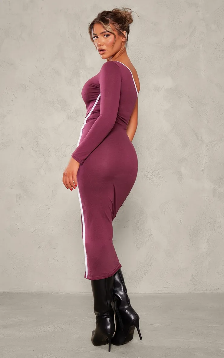Burgundy Cotton Contrast Seam One Shoulder Midaxi Dress sold by Pretty Little Thing product image thumbnail 2