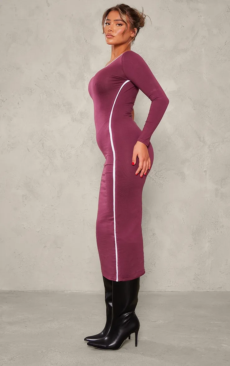 Burgundy Cotton Contrast Seam One Shoulder Midaxi Dress sold by Pretty Little Thing product image thumbnail 3