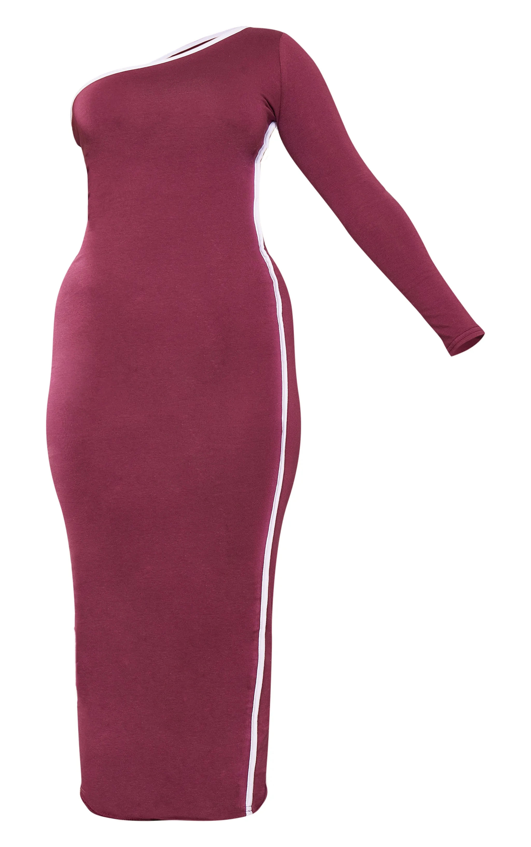 Burgundy Cotton Contrast Seam One Shoulder Midaxi Dress sold by Pretty Little Thing product image thumbnail 5