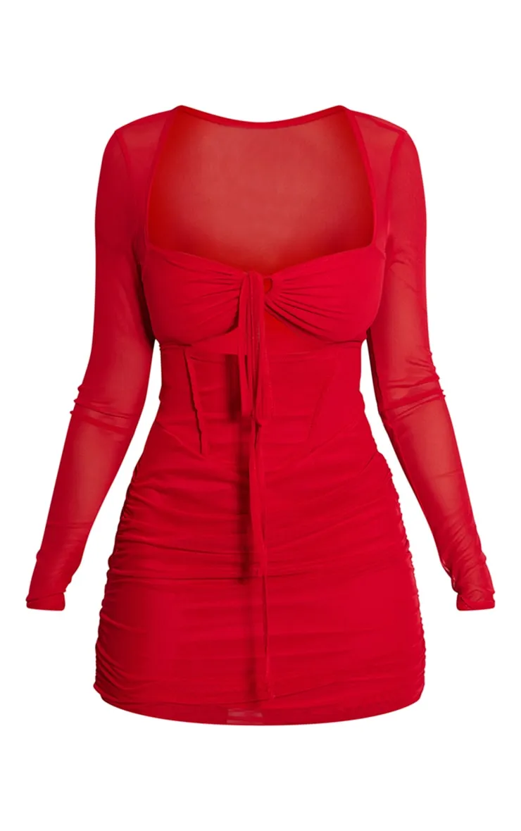 Shape Red Mesh Corset Detail Cut Out Bodycon Dress sold by Pretty Little Thing product image thumbnail 5