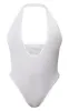 Shape White Ribbed Halterneck Plunge Bodysuit sold by Pretty Little Thing