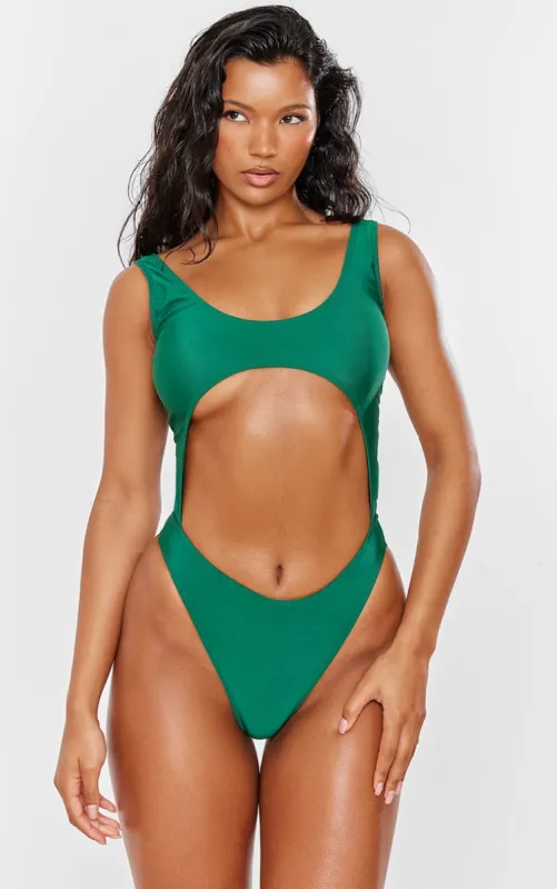 Forest Green High Leg Cut Out Swimsuit sold by Pretty Little Thing