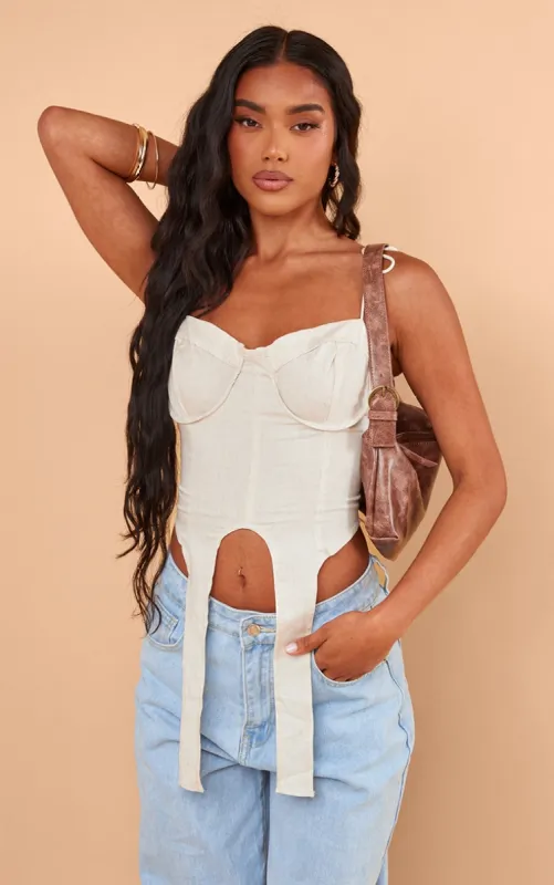 Stone Bead Detail Lace Up Back Linen Look Top sold by Pretty Little Thing