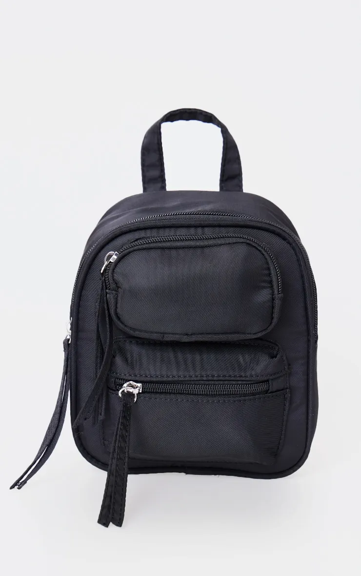 Black Nylon Pocket Mini Backpack sold by Pretty Little Thing product image thumbnail 2