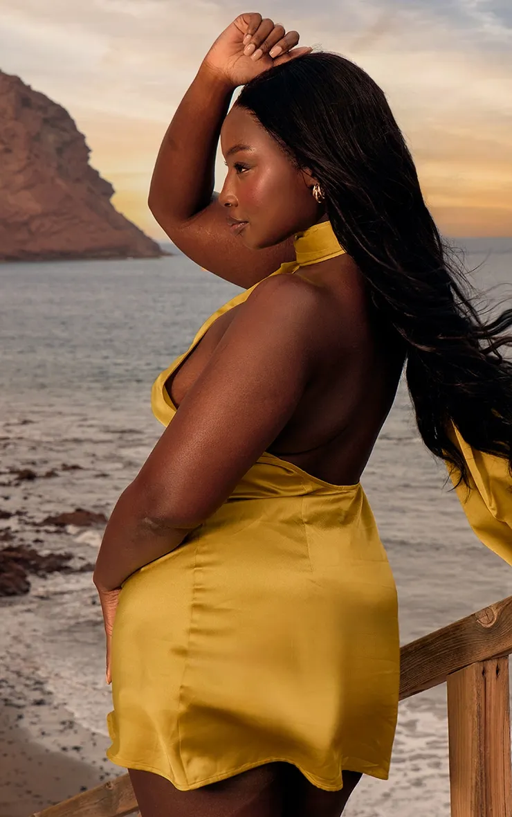 Plus Lime Satin Scarf Detail Bodycon Dress sold by Pretty Little Thing product image thumbnail 2