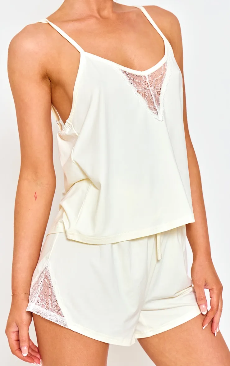 Cream Lace Detail Cami And Short Pyjama Set sold by Pretty Little Thing product image thumbnail 4
