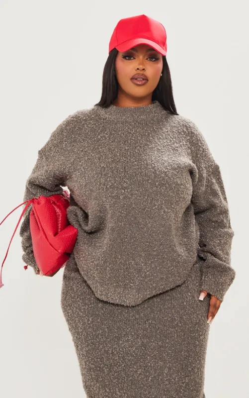 Plus Charcoal Soft Knit Boucle High Neck Jumper made by Pretty Little Thing
