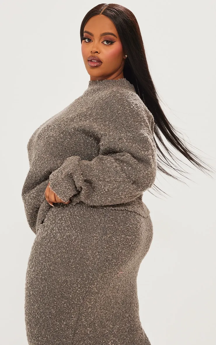 Plus Charcoal Soft Knit Boucle High Neck Jumper sold by Pretty Little Thing product image thumbnail 2