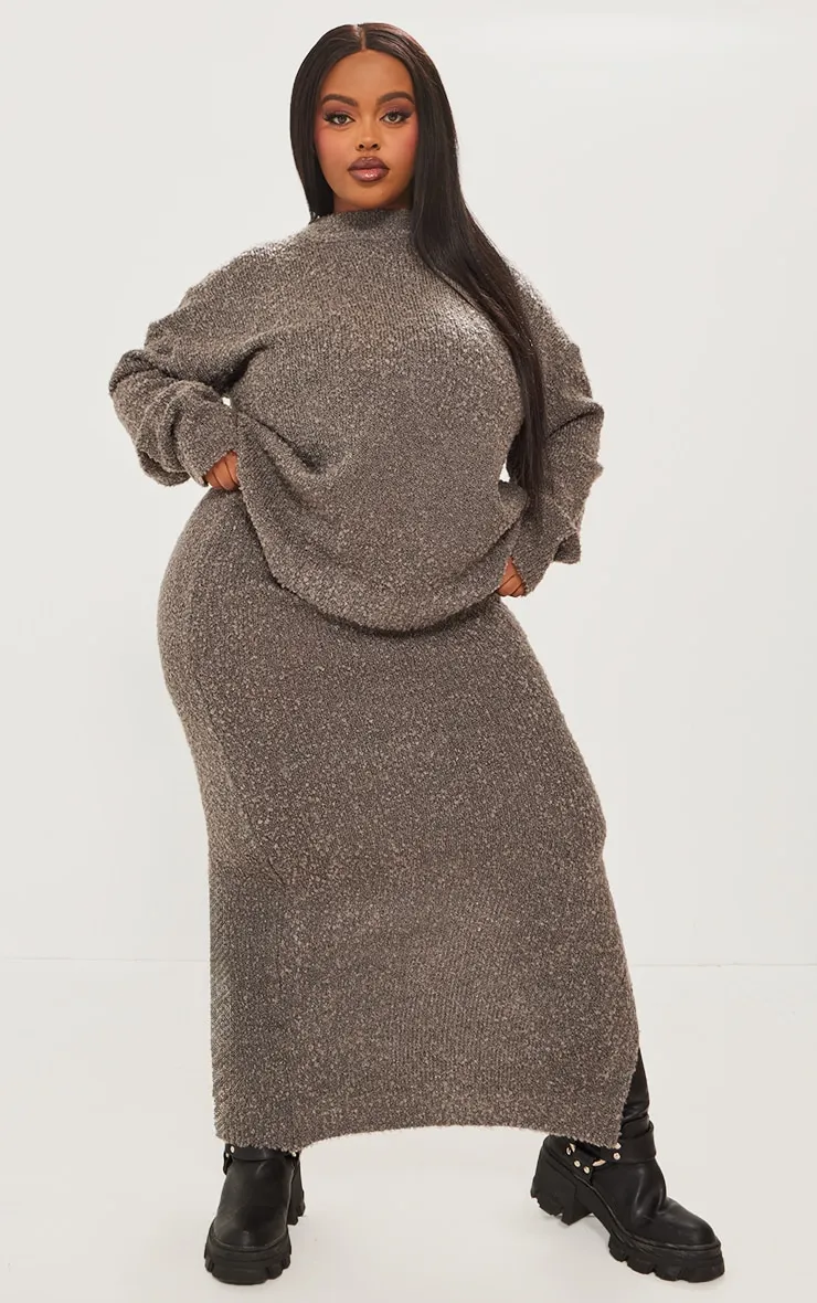 Plus Charcoal Soft Knit Boucle High Neck Jumper sold by Pretty Little Thing product image thumbnail 3