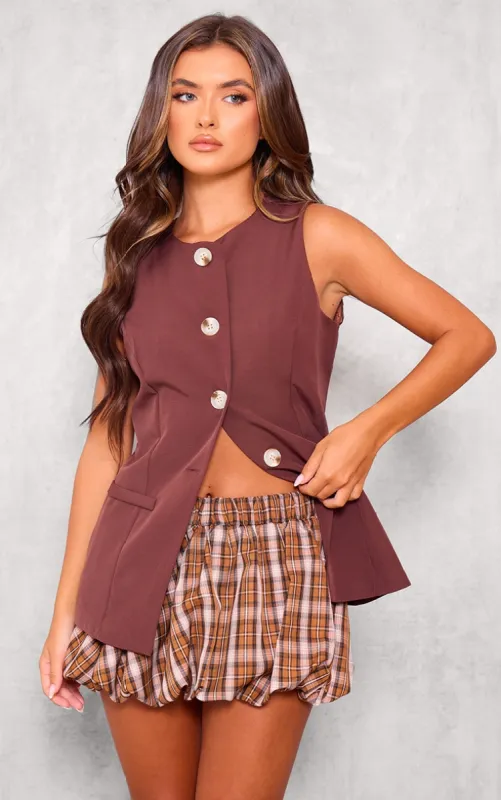 Chocolate Longline Crew Neck Waistcoat sold by Pretty Little Thing