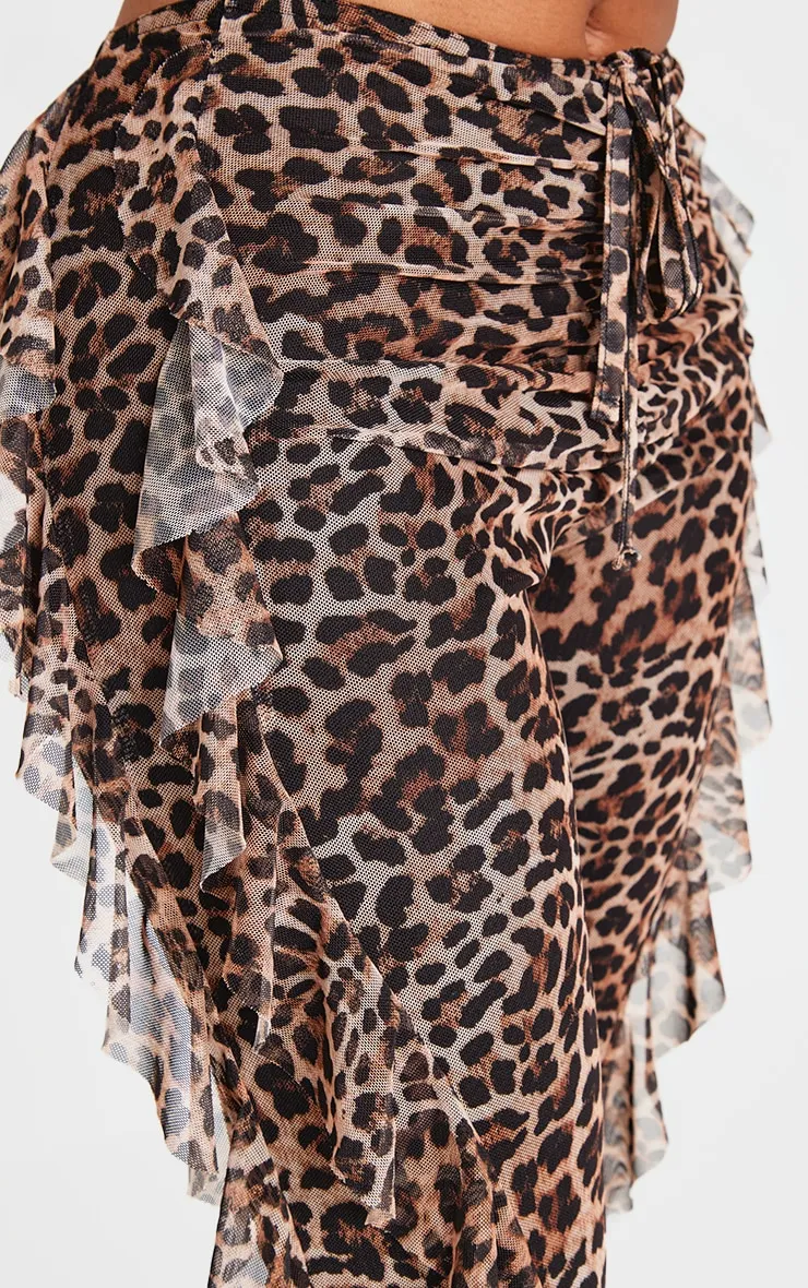 Shape Leopard Print Frill Flared Strappy Waist Trousers sold by Pretty Little Thing product image thumbnail 4