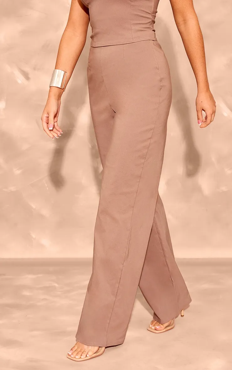 Taupe Stretch Woven Seam Detail Straight Leg Trousers sold by Pretty Little Thing product image thumbnail 2