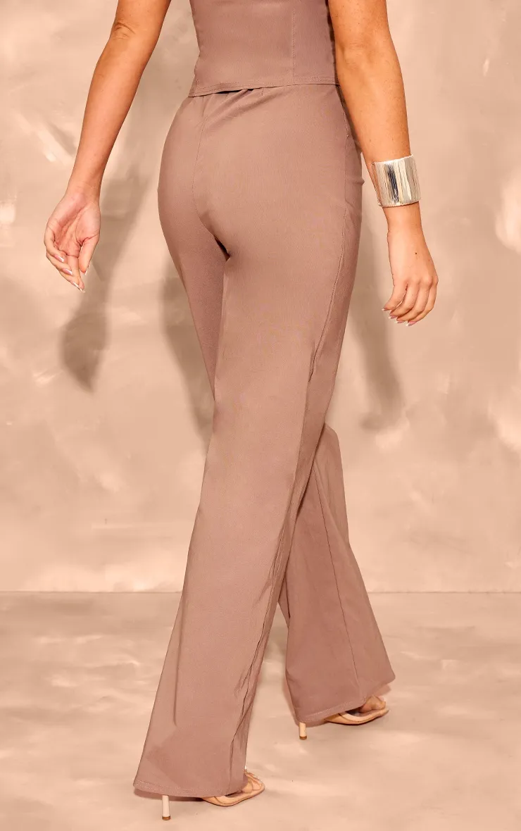 Taupe Stretch Woven Seam Detail Straight Leg Trousers sold by Pretty Little Thing product image thumbnail 3