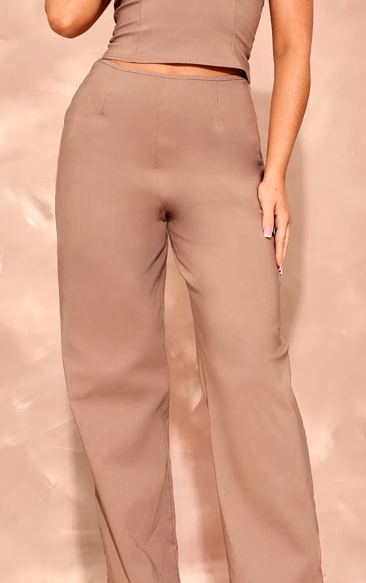 Taupe Stretch Woven Seam Detail Straight Leg Trousers sold by Pretty Little Thing product image thumbnail 4