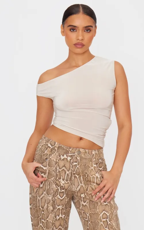 Stone Slinky Asymmetric Long Top sold by Pretty Little Thing