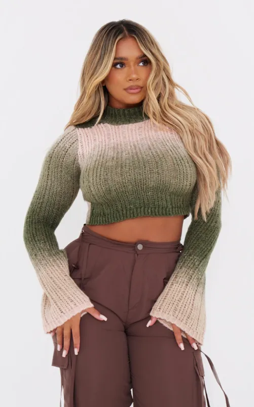 Shape Olive Stripe Knit High Neck Jumper sold by Pretty Little Thing