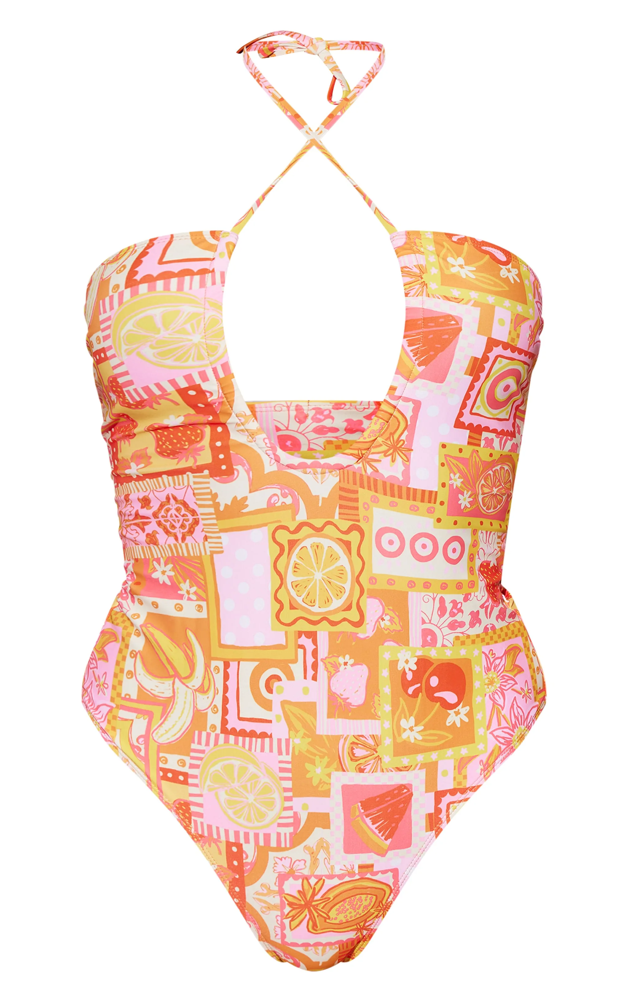 Orange Postcard Fruit Print Halter Neck Swimsuit sold by Pretty Little Thing product image thumbnail 5