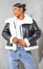 Black Faux Fur Lined Faux Leather Buckled Aviator Jacket sold by Pretty Little Thing