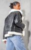 Black Faux Fur Lined Faux Leather Buckled Aviator Jacket sold by Pretty Little Thing