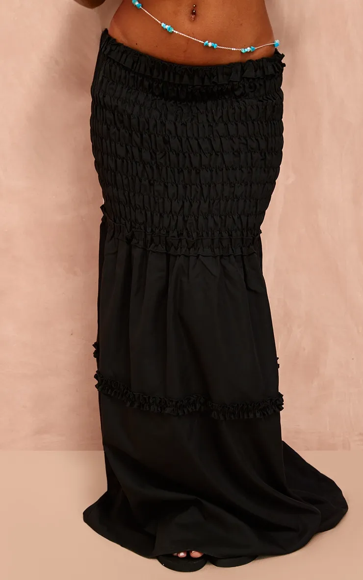 Black Poplin Shirred Dropped Waist Maxi Skirt sold by Pretty Little Thing product image thumbnail 2